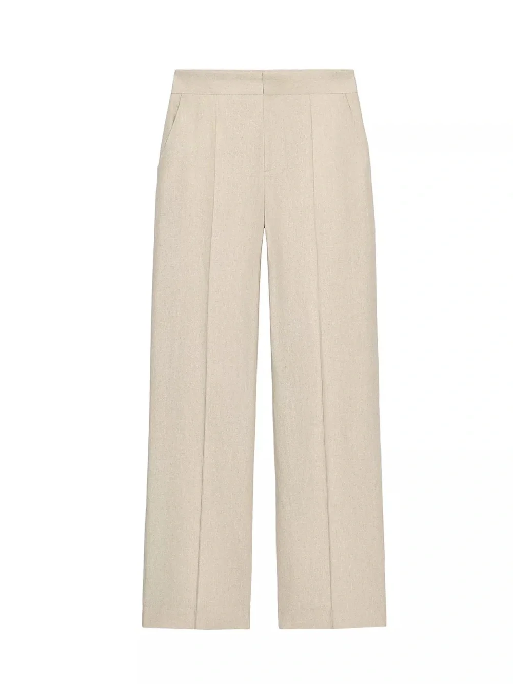 Zara Beige Tailored Straight Leg Linen-Blend Trousers
